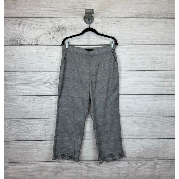 Sugar + Lips Women's Gray Plaid Dark Academia Ruffle Hem Ankle Pants Size Large - Picture 1 of 10